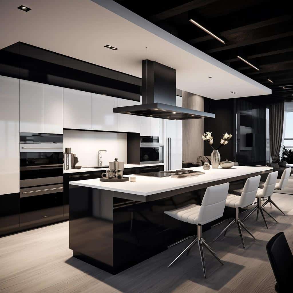 Discover the Elegance: Inside a Sleek Black and White Modern Kitchen. 4 Discover the Elegance: Inside a Sleek Black and White Modern Kitchen.