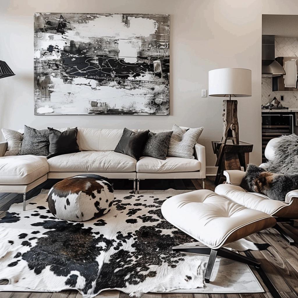 Unveiling the Chic Edge: Modern Cowhide Accents in Your Living Room. 2 Unveiling the Chic Edge: Modern Cowhide Accents in Your Living Room.