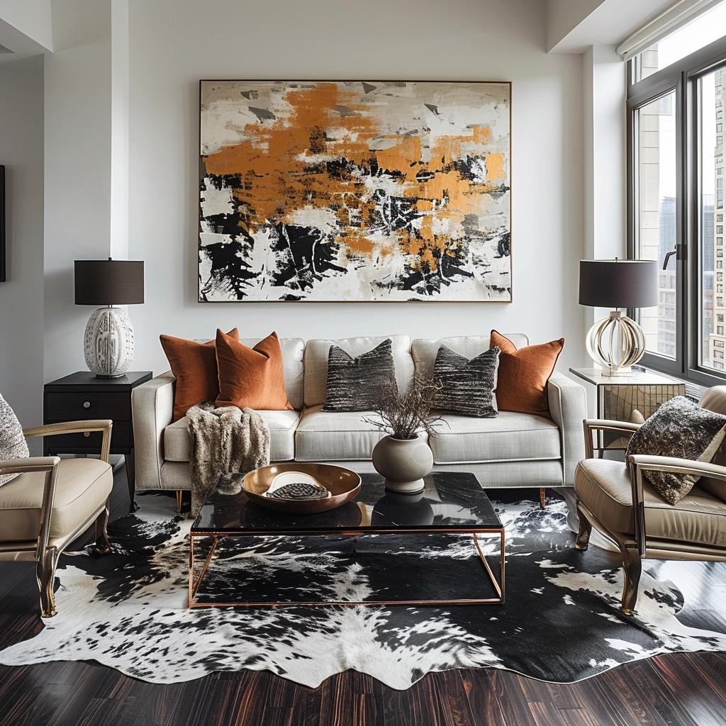 Unveiling the Chic Edge: Modern Cowhide Accents in Your Living Room. 3 Unveiling the Chic Edge: Modern Cowhide Accents in Your Living Room.