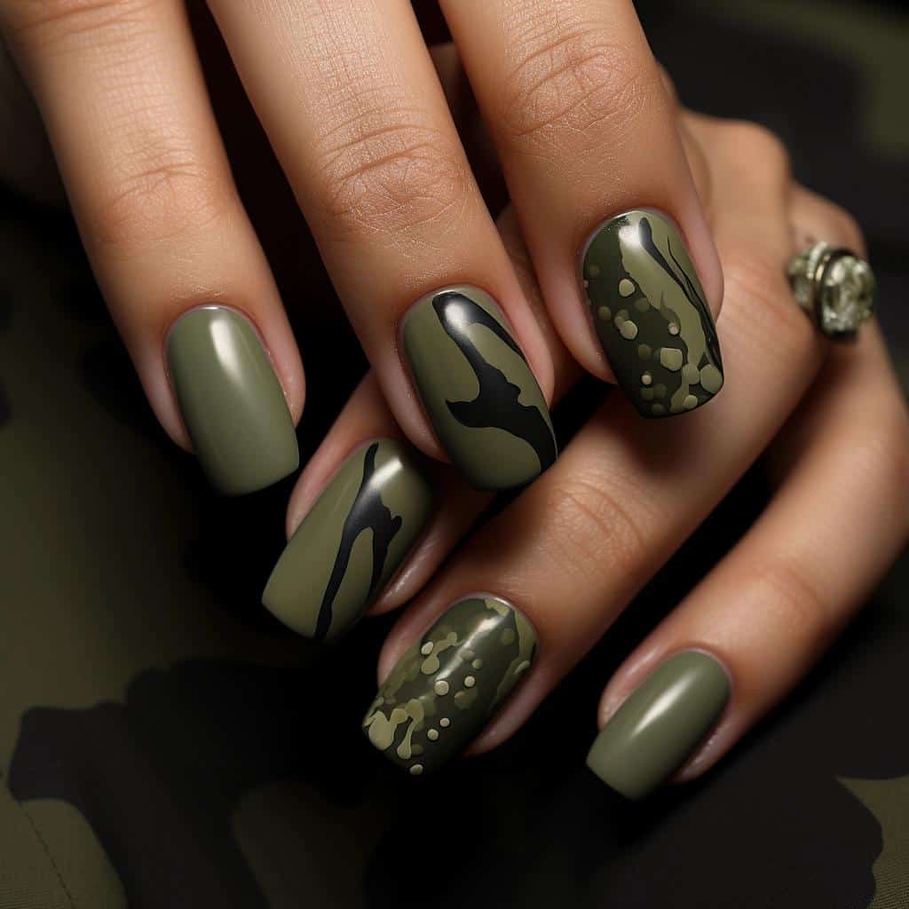 Unveil the Secret Behind Trending Military Green Nails. 2 Unveil the Secret Behind Trending Military Green Nails.