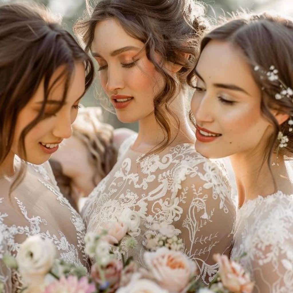 Blushing Brides Captivated by Enchanting Lace Sleeve Wedding Dresses. 2 Blushing Brides Captivated by Enchanting Lace Sleeve Wedding Dresses.