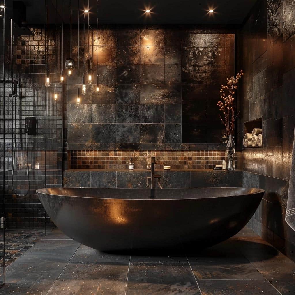 DARK BATHROOM DESIGNS THAT WILL MAKE YOUR SPACE SHINE IN A WHOLE NEW LIGHT. 1 DARK BATHROOM DESIGNS THAT WILL MAKE YOUR SPACE SHINE IN A WHOLE NEW LIGHT.
