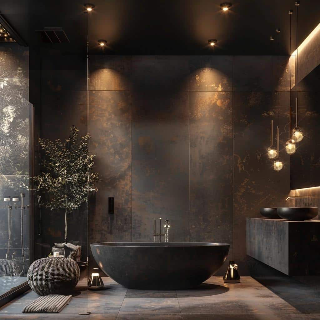 DARK BATHROOM DESIGNS THAT WILL MAKE YOUR SPACE SHINE IN A WHOLE NEW LIGHT. 2 DARK BATHROOM DESIGNS THAT WILL MAKE YOUR SPACE SHINE IN A WHOLE NEW LIGHT.