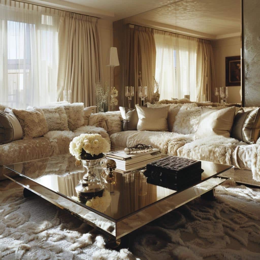 Styling with a Mirrored Coffee Table in the Living Room for Reflective Glamour