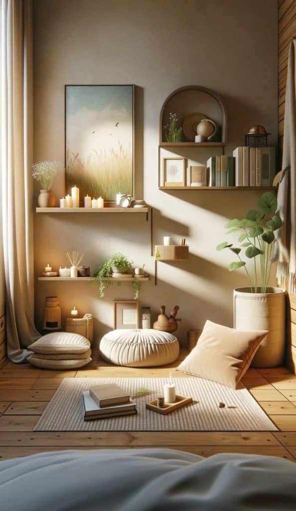 Transform Your Practice with Powerful Yoga Techniques and Insights. 2 Yoga corner with light colors, image from Pinterest