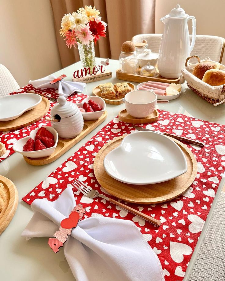 Pink-themed breakfast table