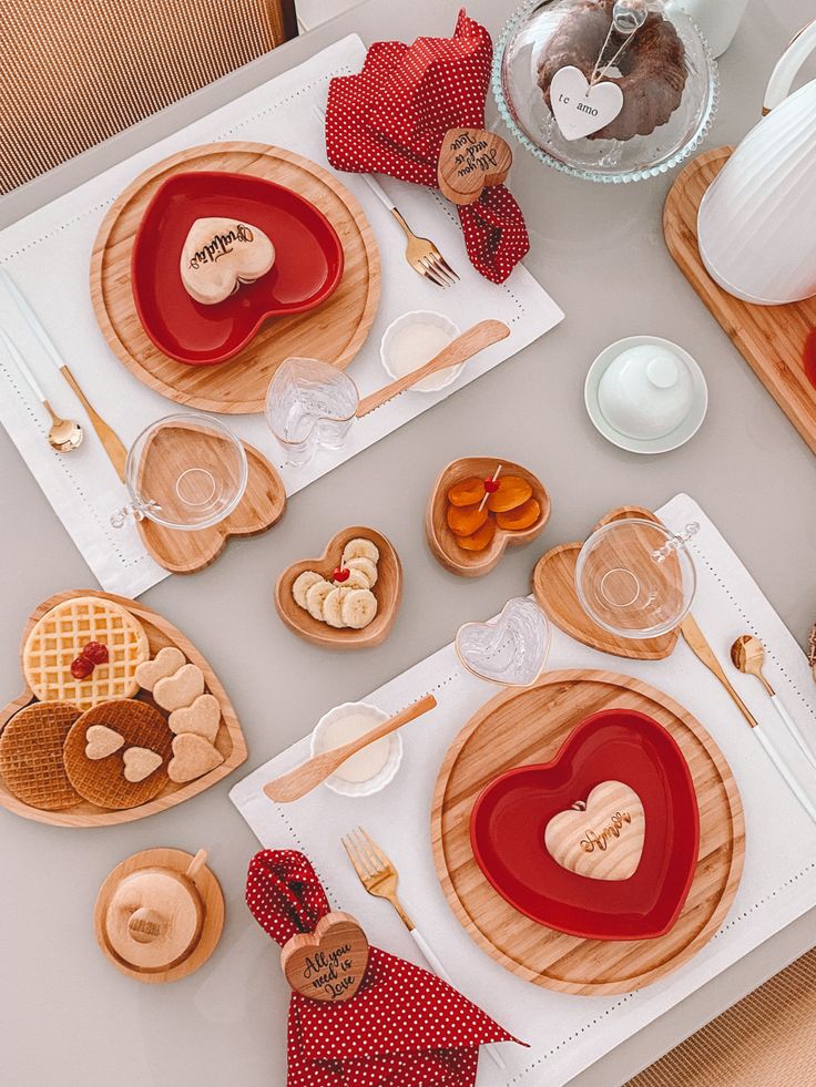 Heart-shaped items on breakfast table