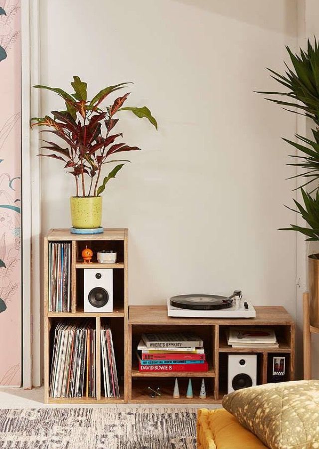 Unique Ways to Display Vinyl Records in Home Décor. 4 Modular wooden console