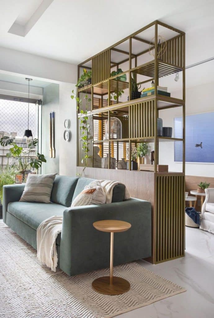 Floor-to-ceiling shelf in the living room