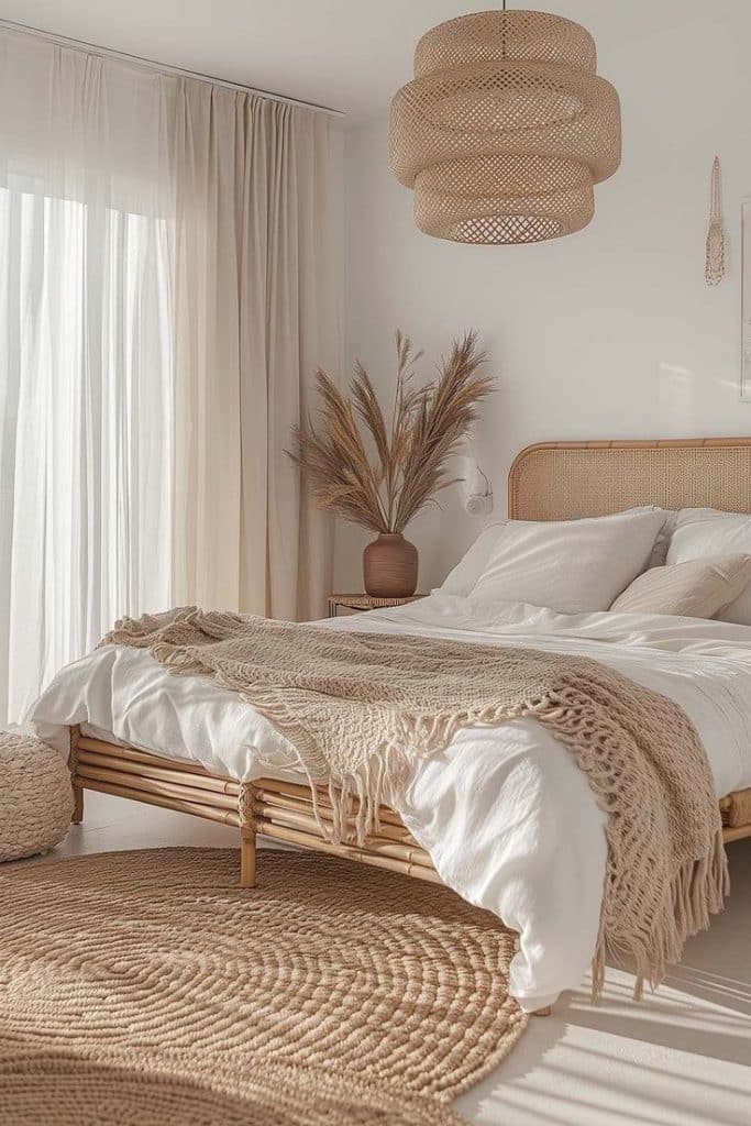 Bedroom with elements in natural fibers