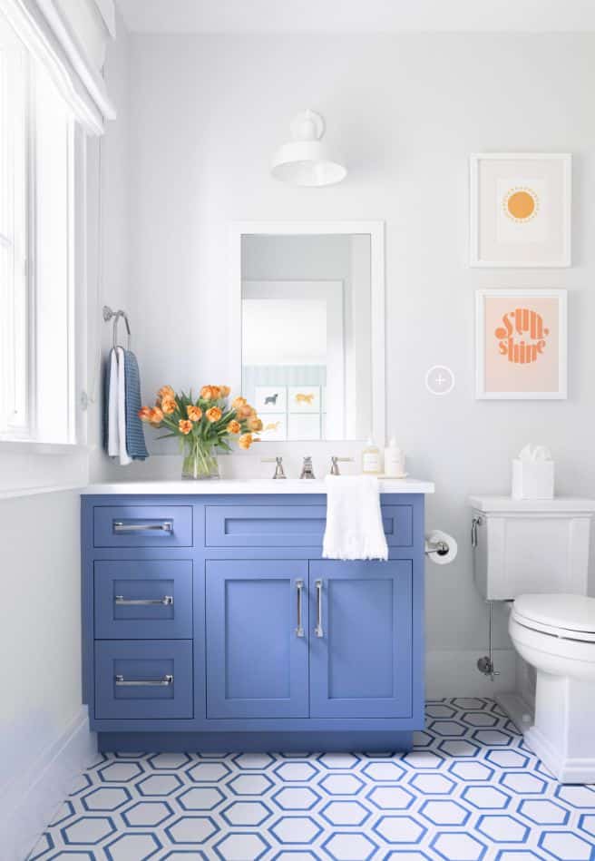 White lavabo with blue cabinet