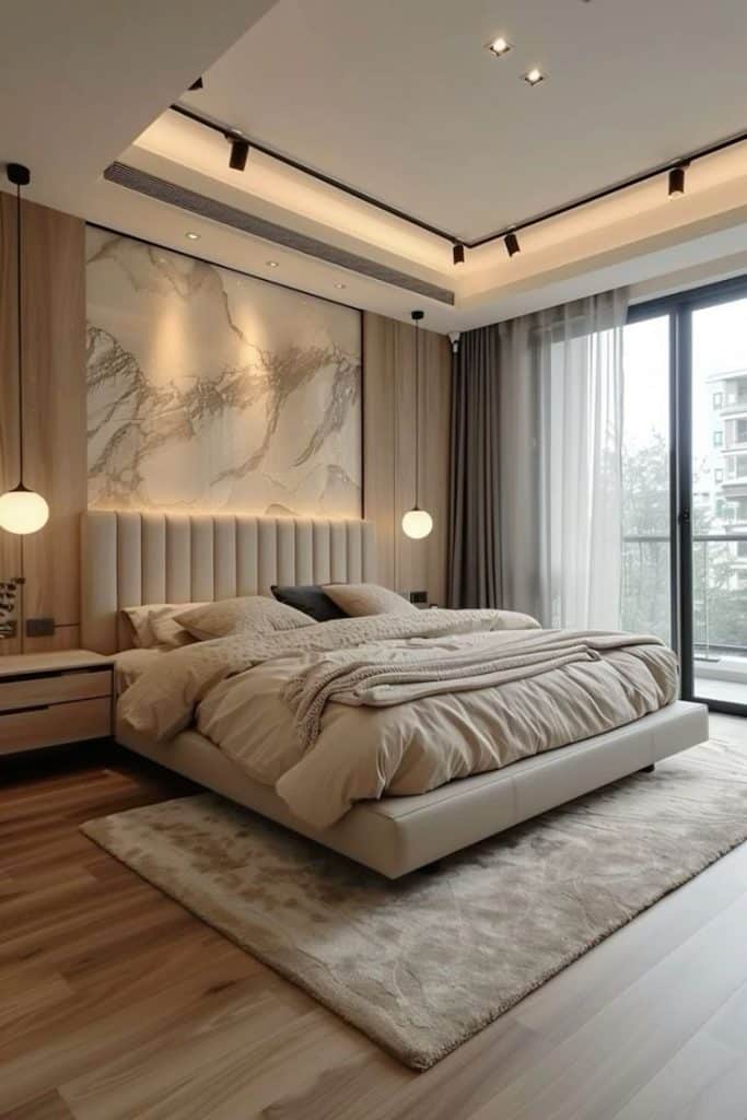 Stylish and Minimalist Ideas for a Dreamy Couple's Bedroom. 7 Couple's bedroom with minimalist design pendant lights