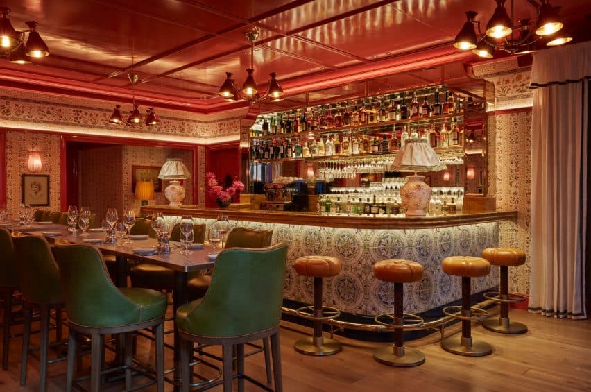 Bar area of the hotel displaying maiolica tiles and decor.