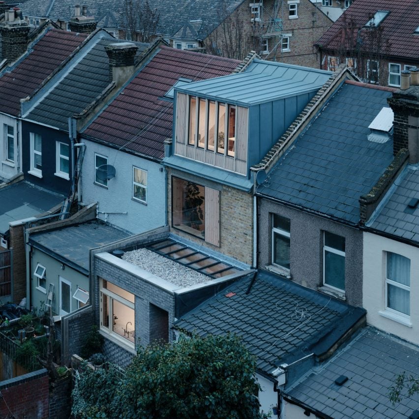 The section of the house is designed to highlight the volumetric approach to architecture, promoting expansiveness rather than enclosed rooms.