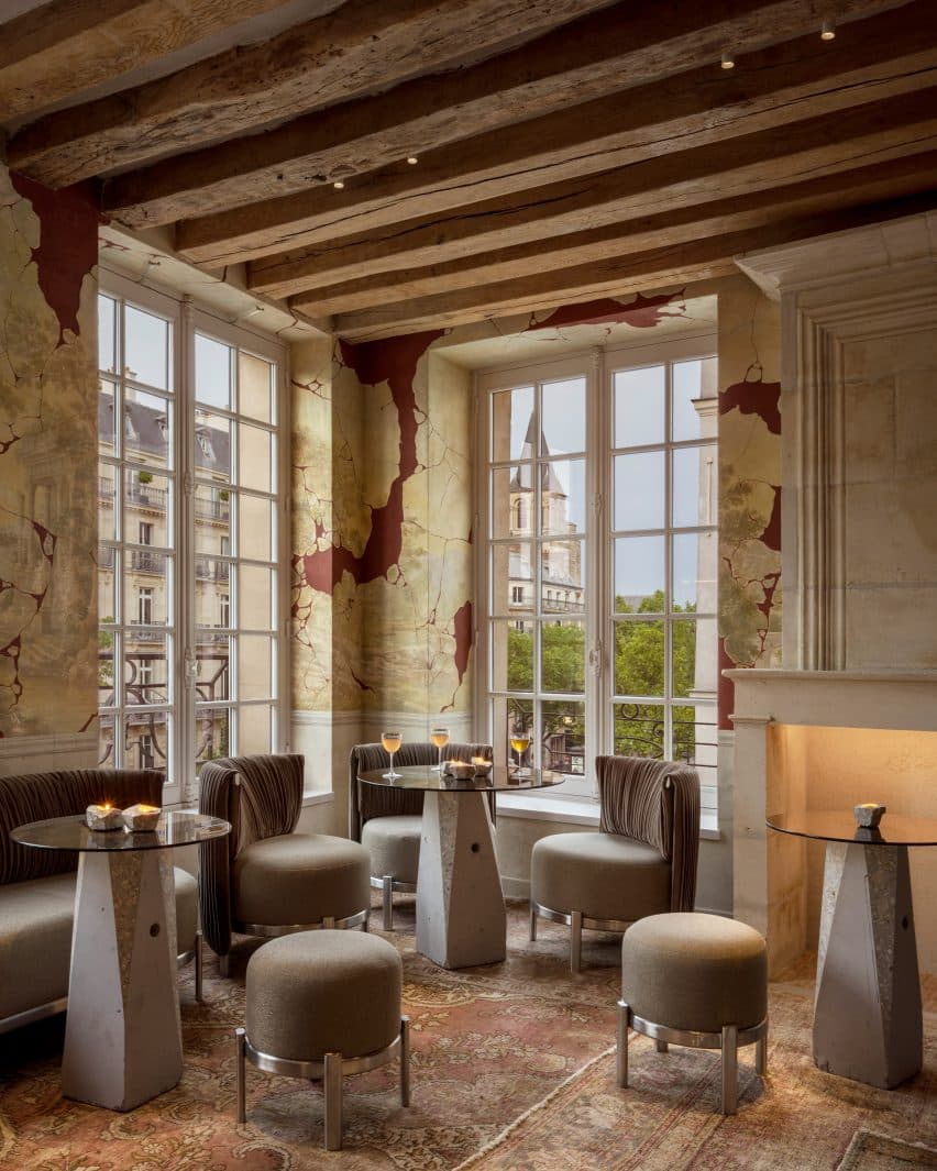 An interior shot revealing the elegant bar area crafted by Ramy Fischler.