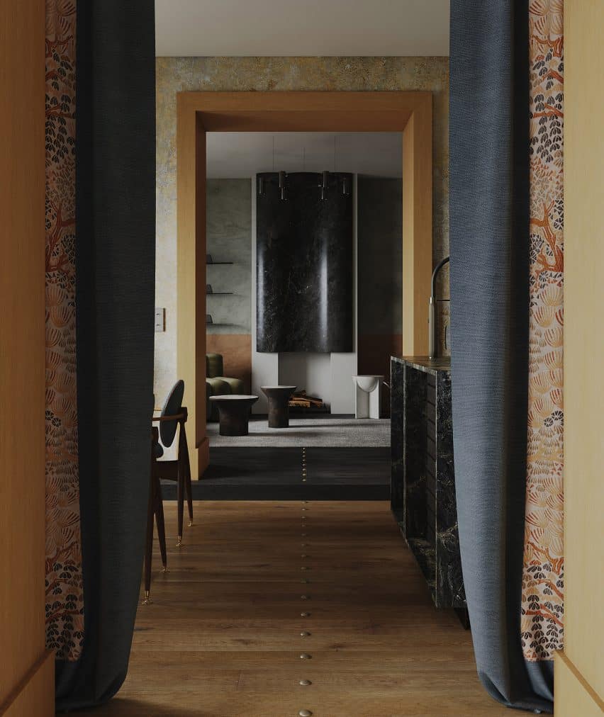 Layered textiles add depth to the space