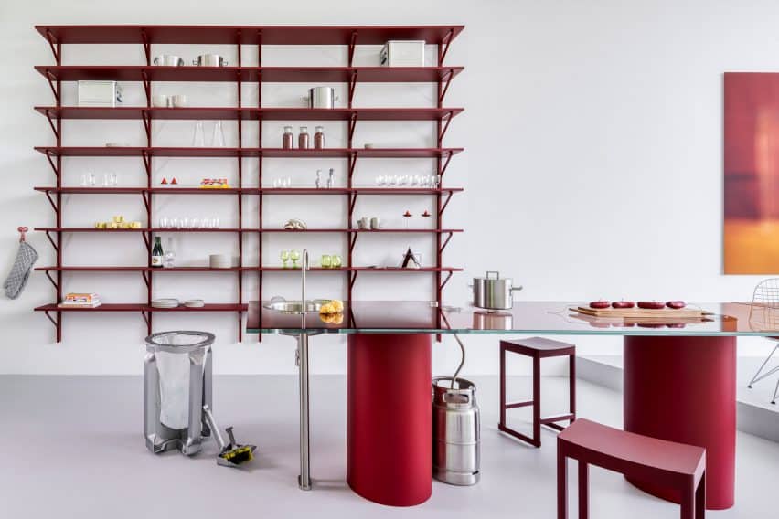 Sabine Marcelis Creates Color-Blocked Scenography for VitraHaus Loft 3 Another angle of the VitraHaus kitchen highlighting its contemporary design.