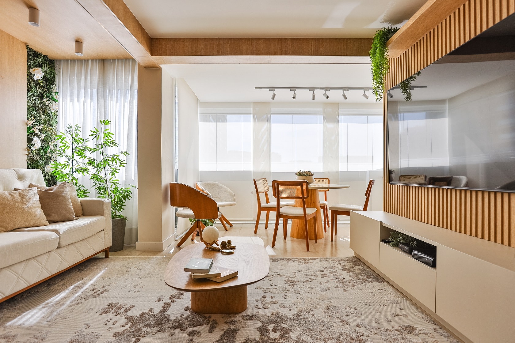 Living room with wood and neutral colors