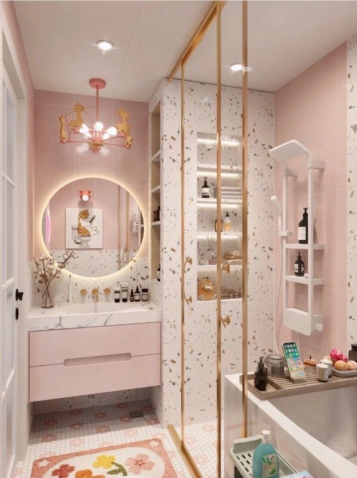 Pink bathroom with terrazzo