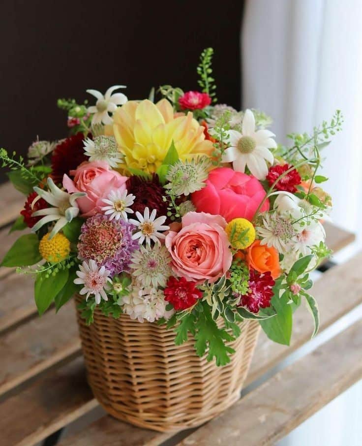 Basket with colored wildflowers