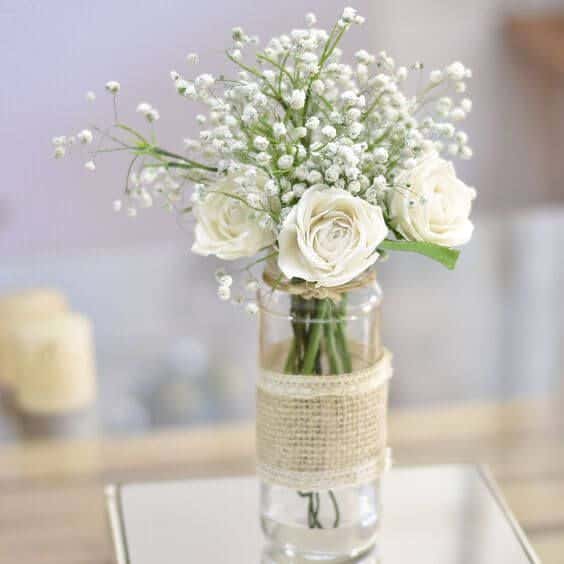 Arrangement with white roses and baby's breath