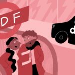 Illustration of people using the London Underground and a black taxi.