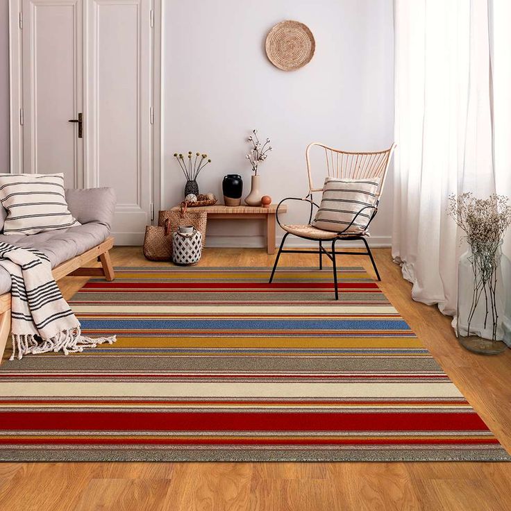 Vibrant Rugs That Transform Your Home Décor Effortlessly. 7 Bright room with large striped rug