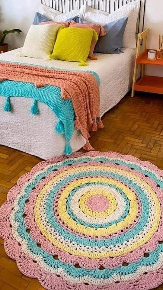 Vibrant Rugs That Transform Your Home Décor Effortlessly. 9 Couple's room with crochet rug