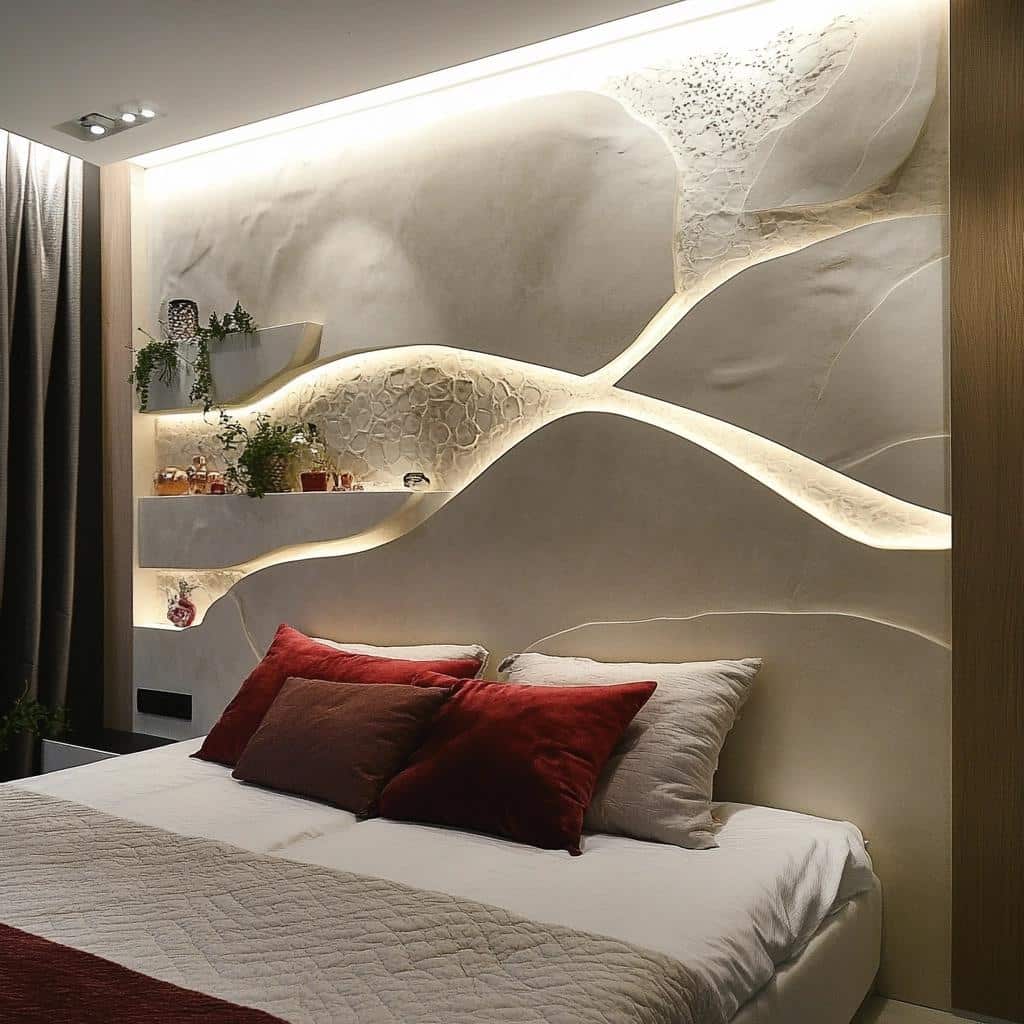 65 Stunning Gypsum Headboard Ideas for Your Bedroom 6 65 Ideias de Cabeceiras de Gesso Para Transformar Seu Quarto