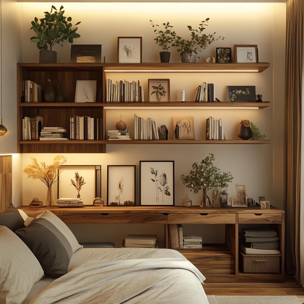 70 Inspiring Ideas for Wooden Shelves to Enhance Your Bedroom Decor 4 50 Fotos e Ideias para Prateleiras de Madeira em Quartos