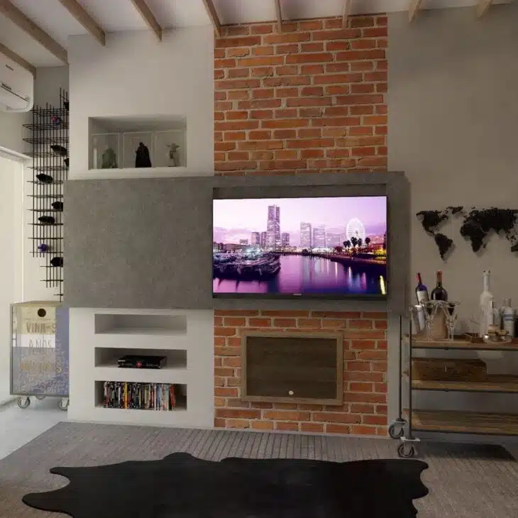 Outro aspecto interessante é que as prateleiras podem criar um espaço vertical e, dessa forma, maximizar a área disponível, fazendo o ambiente parecer mais amplo.