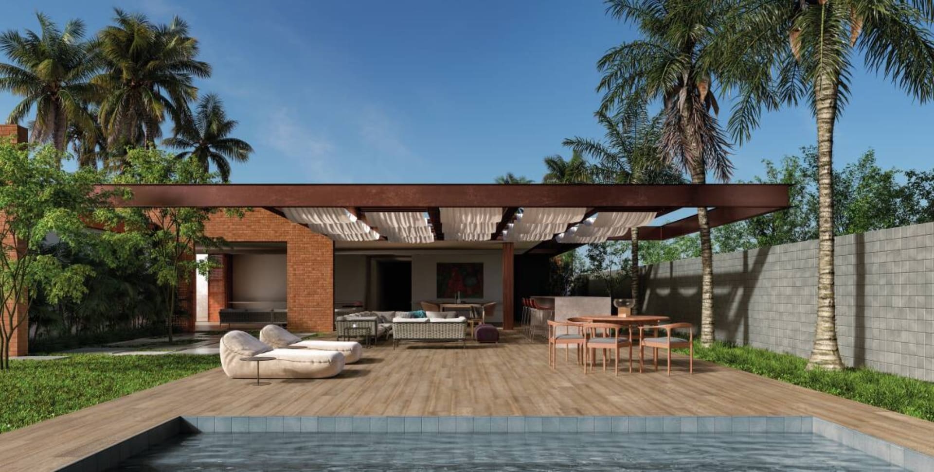 Choosing the Right Pool Tile: A Comprehensive Guide 3 Área de lazer externa ensolarada.