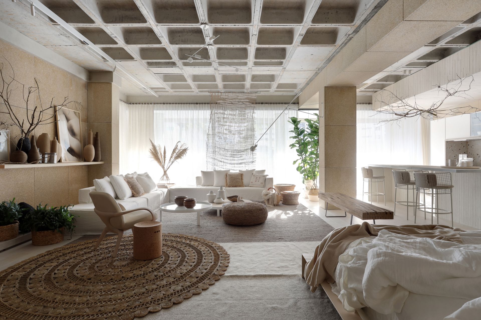 Ambiente em estilo boho apresenta laje nervurada