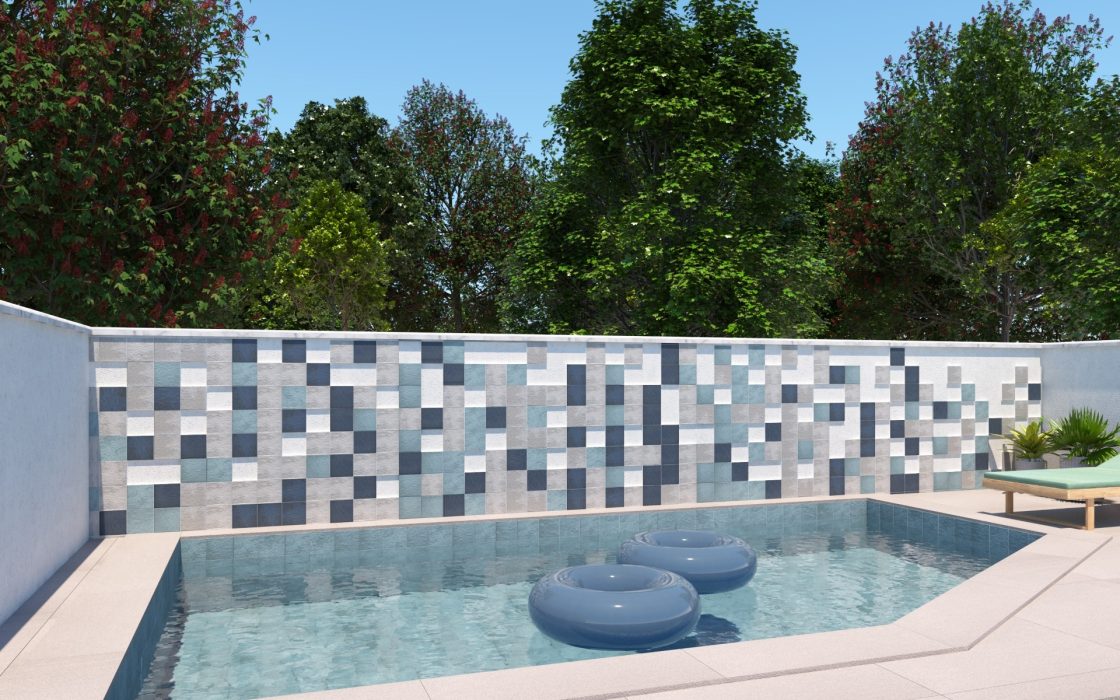 Choosing the Right Pool Tile: A Comprehensive Guide 10 Área externa com piscina e boias azuis.