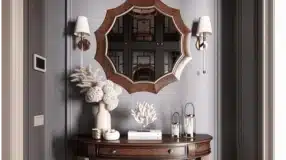 30 Sun Mirror Designs to Brighten and Decorate Your Space 5 Aparador decorado com espelho
