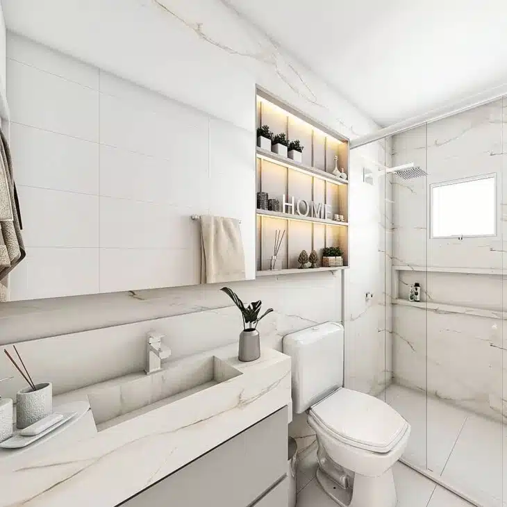 Gray Bathroom: 70 Inspirations Showcasing Its Versatility 10 Banheiro cinza com várias opções de combinação.