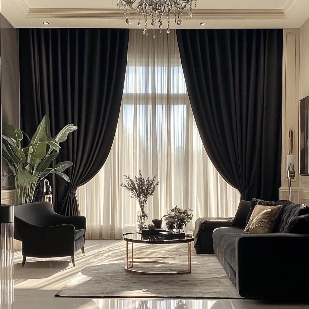 35 Chic Black Curtain Designs for a Luxurious Home 1 Cortina preta: 35 decorações para um espaço luxuoso e único