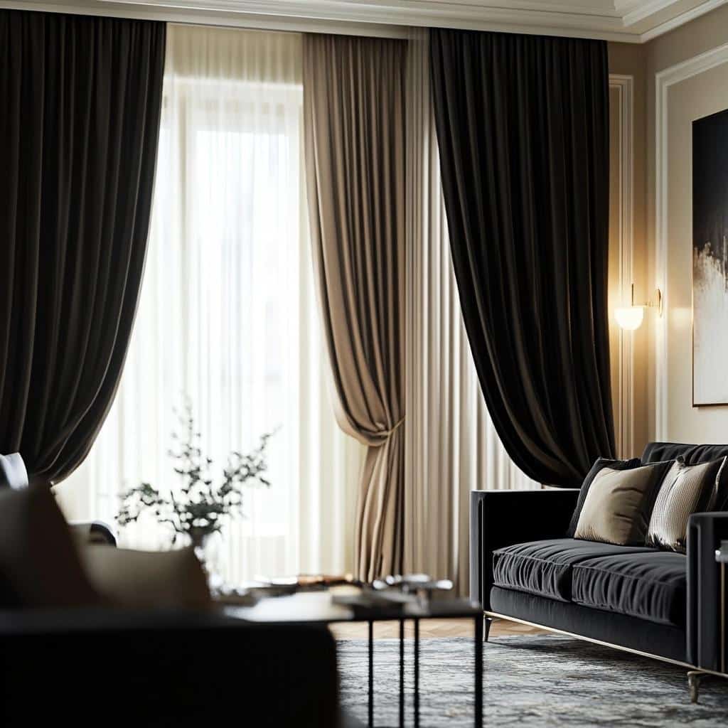 35 Chic Black Curtain Designs for a Luxurious Home 6 Cortina preta: 35 decorações para um espaço luxuoso e único