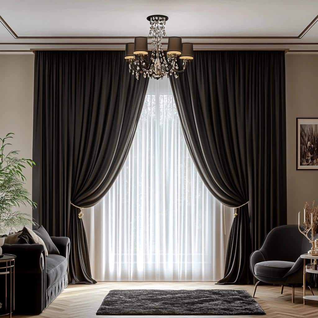 35 Chic Black Curtain Designs for a Luxurious Home 8 Cortina preta: 35 decorações para um espaço luxuoso e único