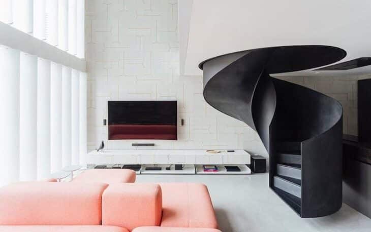 60 Stunning Modern Staircases That Are Works of Art 9 Formato escultural surpreendente da escada.