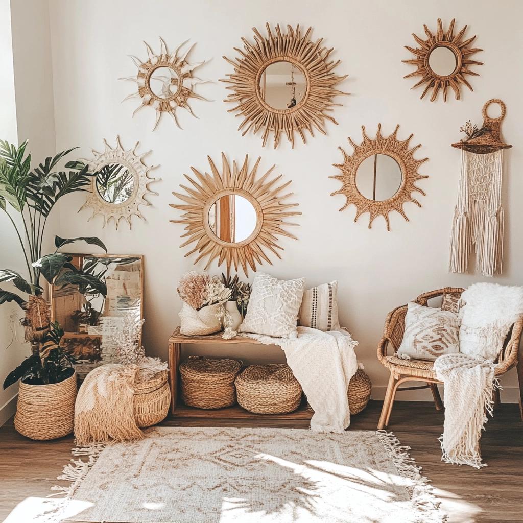 30 Sun Mirror Designs to Brighten and Decorate Your Space 4 30 Modelos de Espelho Sol para Decorar e Iluminar o Ambiente