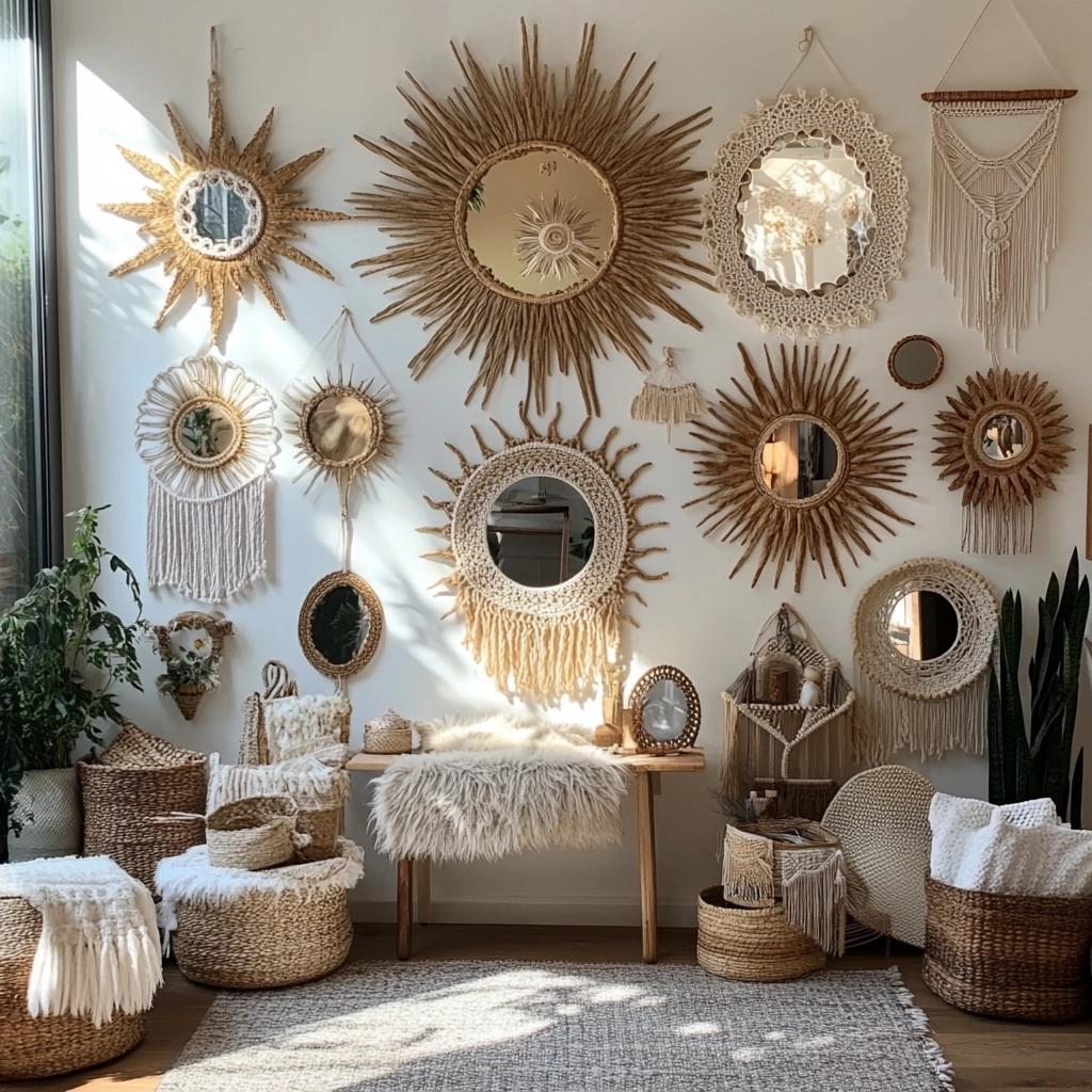 30 Sun Mirror Designs to Brighten and Decorate Your Space 6 30 Modelos de Espelho Sol para Decorar e Iluminar o Ambiente