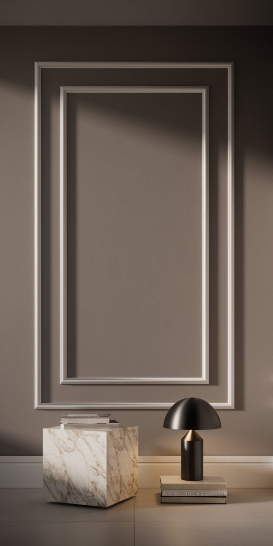 Moldura dupla criada com rodameio da linha Finiture (Projeto: Portobello)