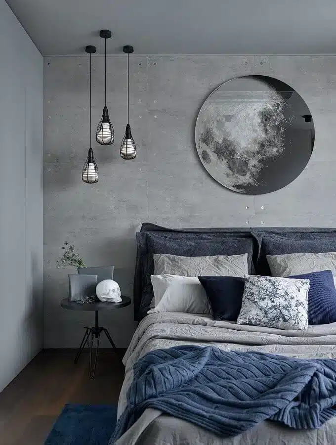 Elegant Gray Bedroom: 12 Stylish Ideas to Transform Your Space 10 Quarto cinza com azul escuro.