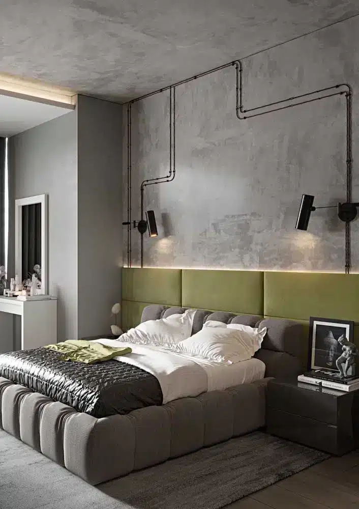 Elegant Gray Bedroom: 12 Stylish Ideas to Transform Your Space 9 Quarto cinza com verde.