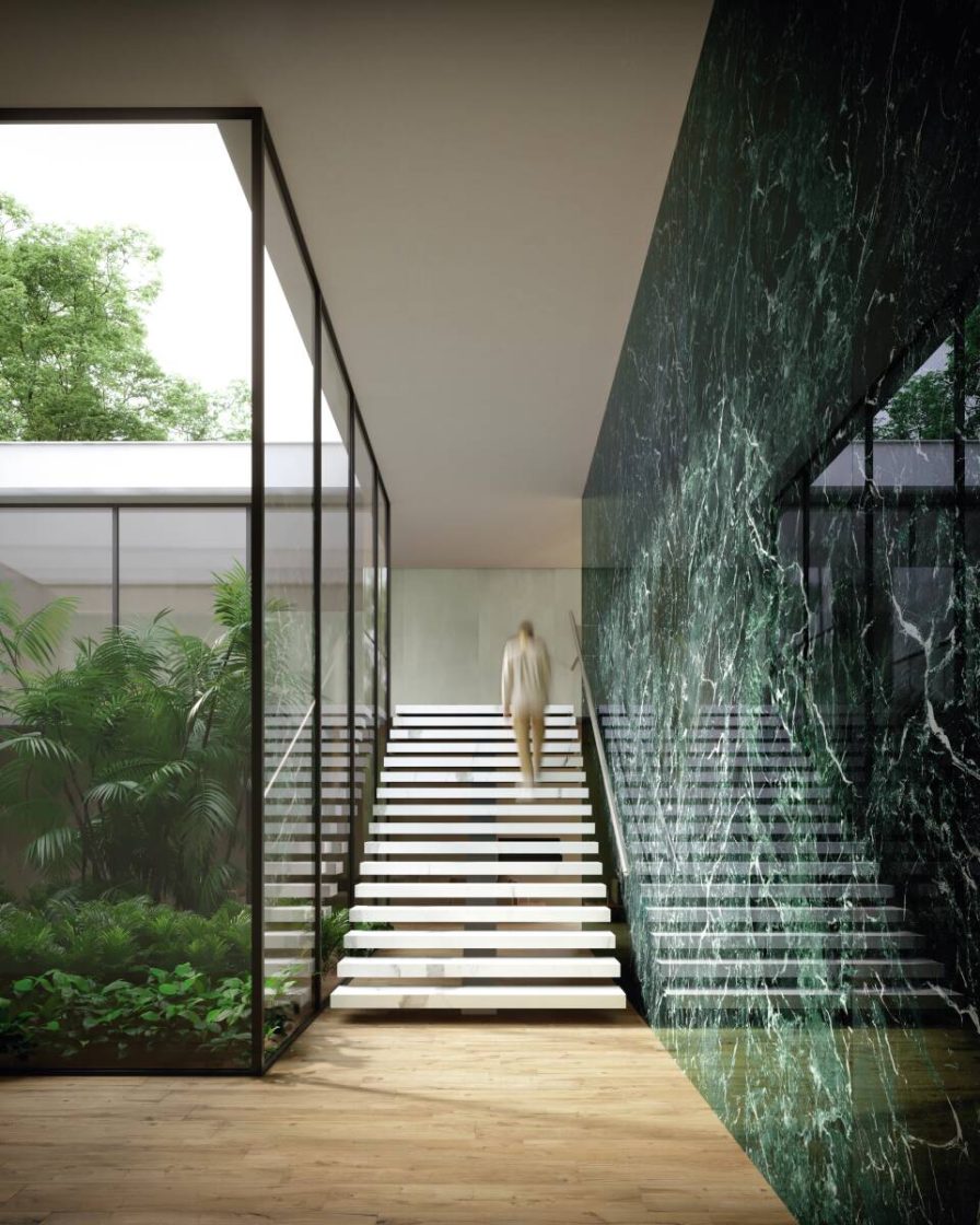 Escadas de porcelanato são resistentes, bonitas e fáceis de limpar.