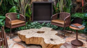 15 Amazing Cement Table Ideas and How to Make One for Your Home 5 Foto de uma mesa de tronco de árvore