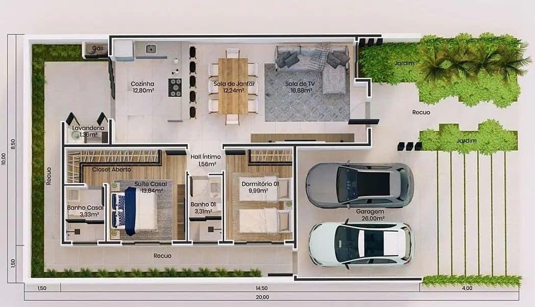 Imagem de um projeto com 3 quartos