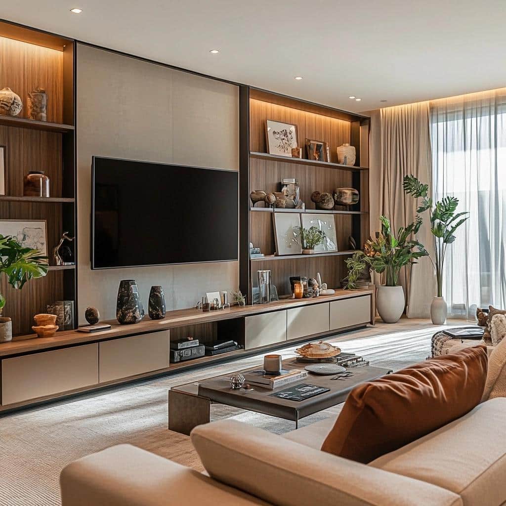 55 Stylish TV Stands for Spacious Living Rooms 1 55 Modelos de rack para sala grande que preenchem o espaço com elegância