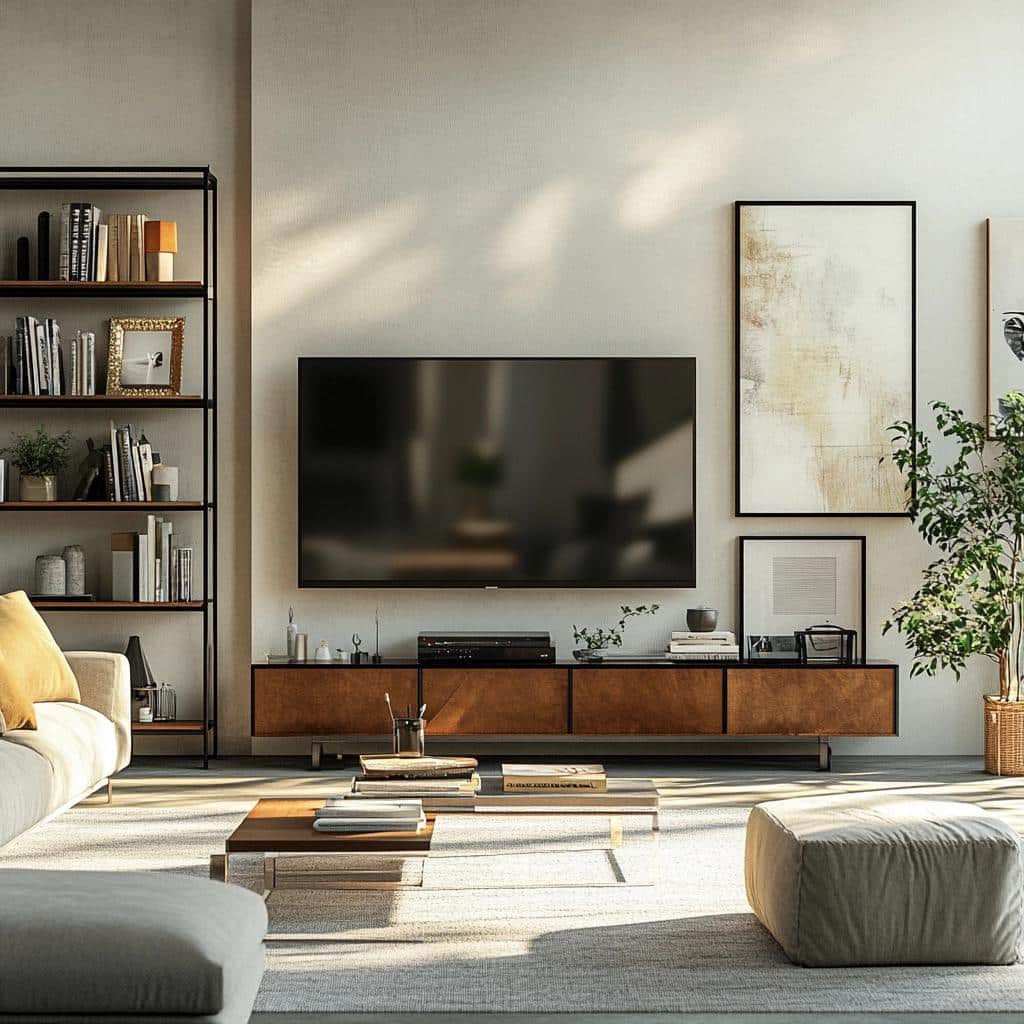 55 Stylish TV Stands for Spacious Living Rooms 4 55 Modelos de rack para sala grande que preenchem o espaço com elegância